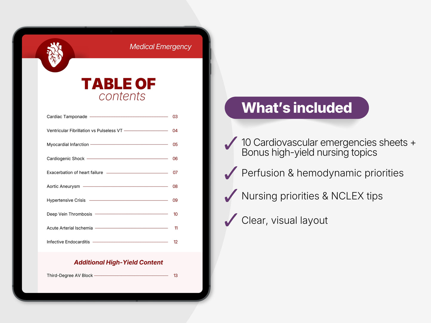 Cardiovascular Emergencies NCLEX Study Sheets | Cardiac Nursing Cheat Sheets PDF