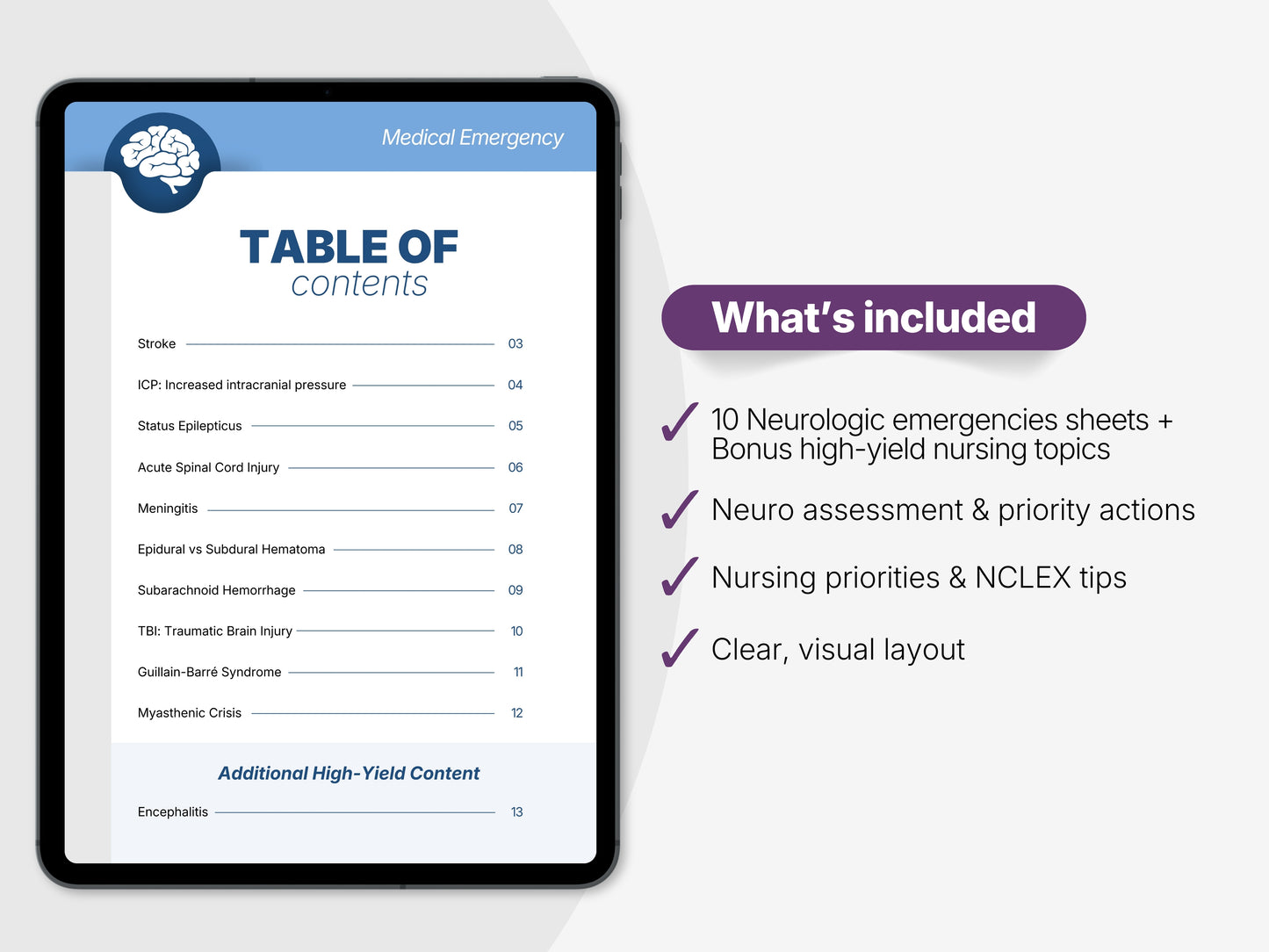 Neurologic Emergencies NCLEX Study Sheets | Nursing Cheat Sheets PDF | Instant Download
