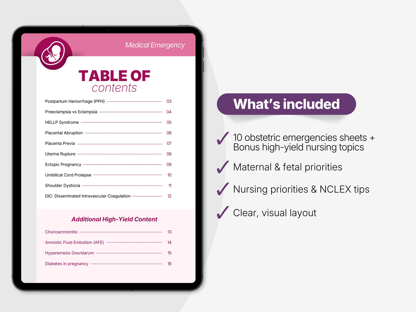 Obstetric Emergencies NCLEX Study Sheets | Maternity Nursing Cheat Sheets PDF