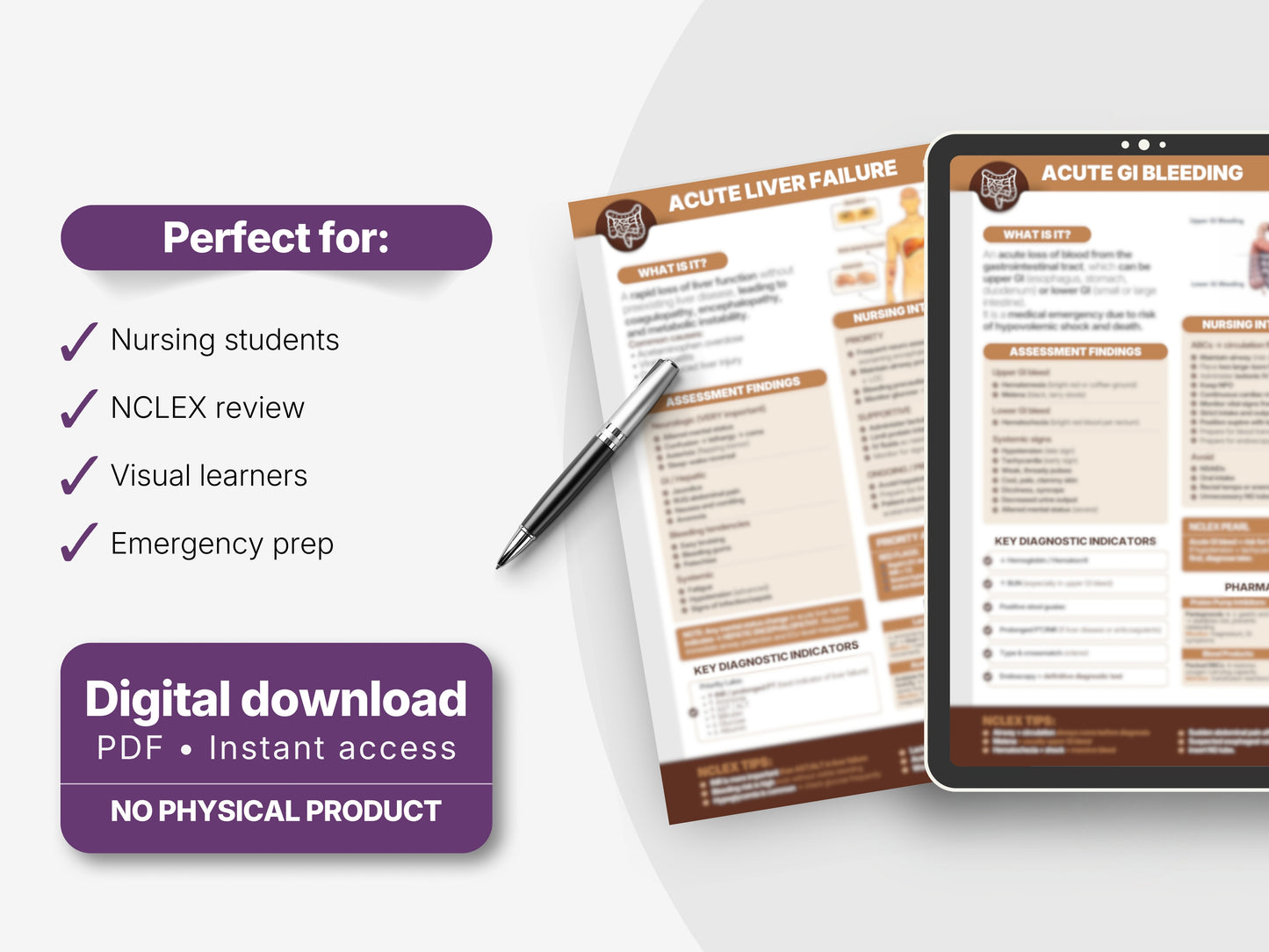 GI & Hepatic Emergencies NCLEX Study Sheets | Gastrointestinal Nursing Cheat Sheets